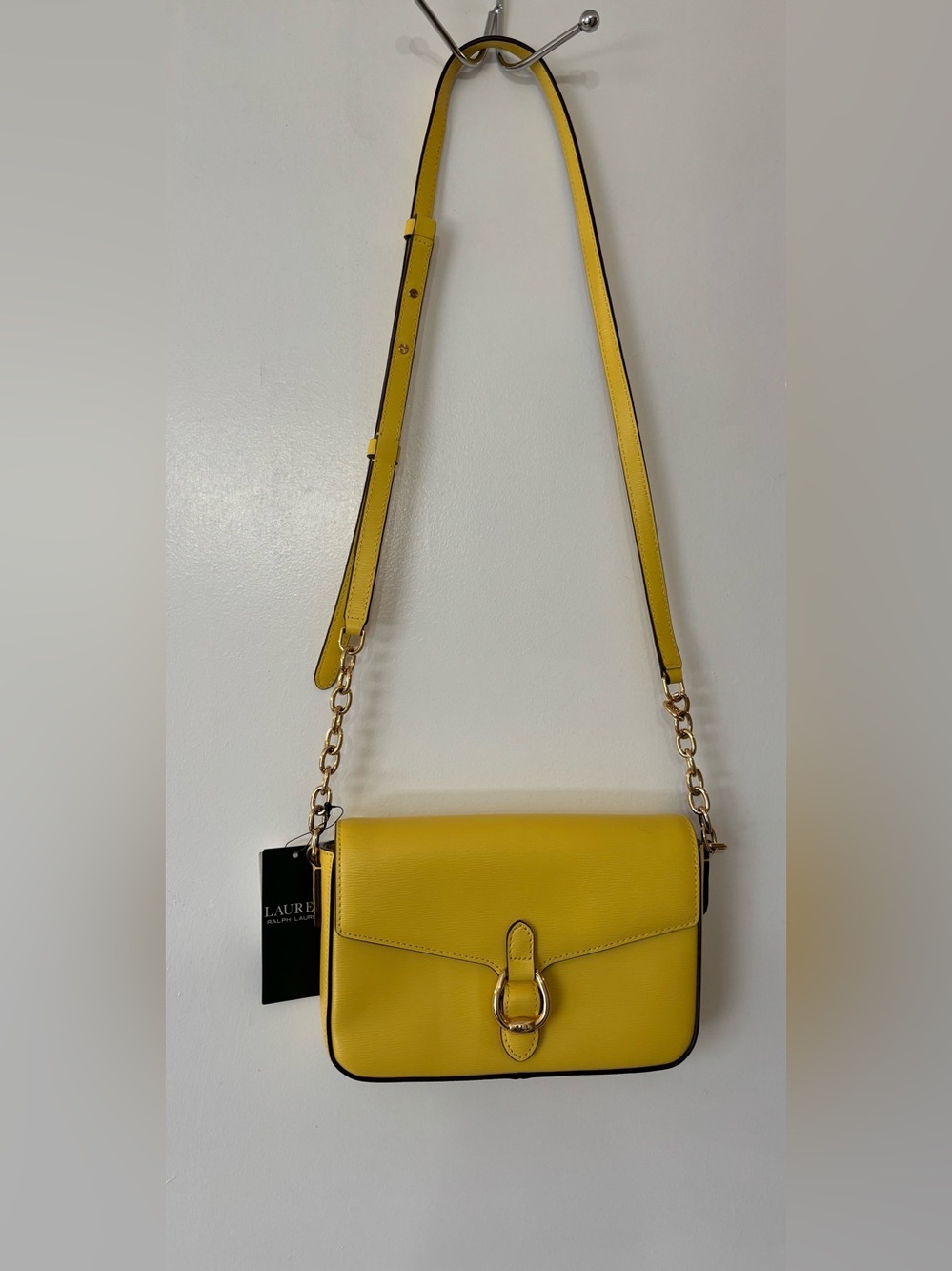 Lauren Ralph Lauren Yellow Leather Crossbody Bag New with Tags
